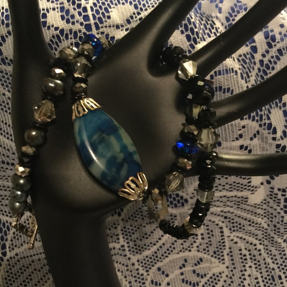 Set of 3 Blue, Black and Crystal Bracelets